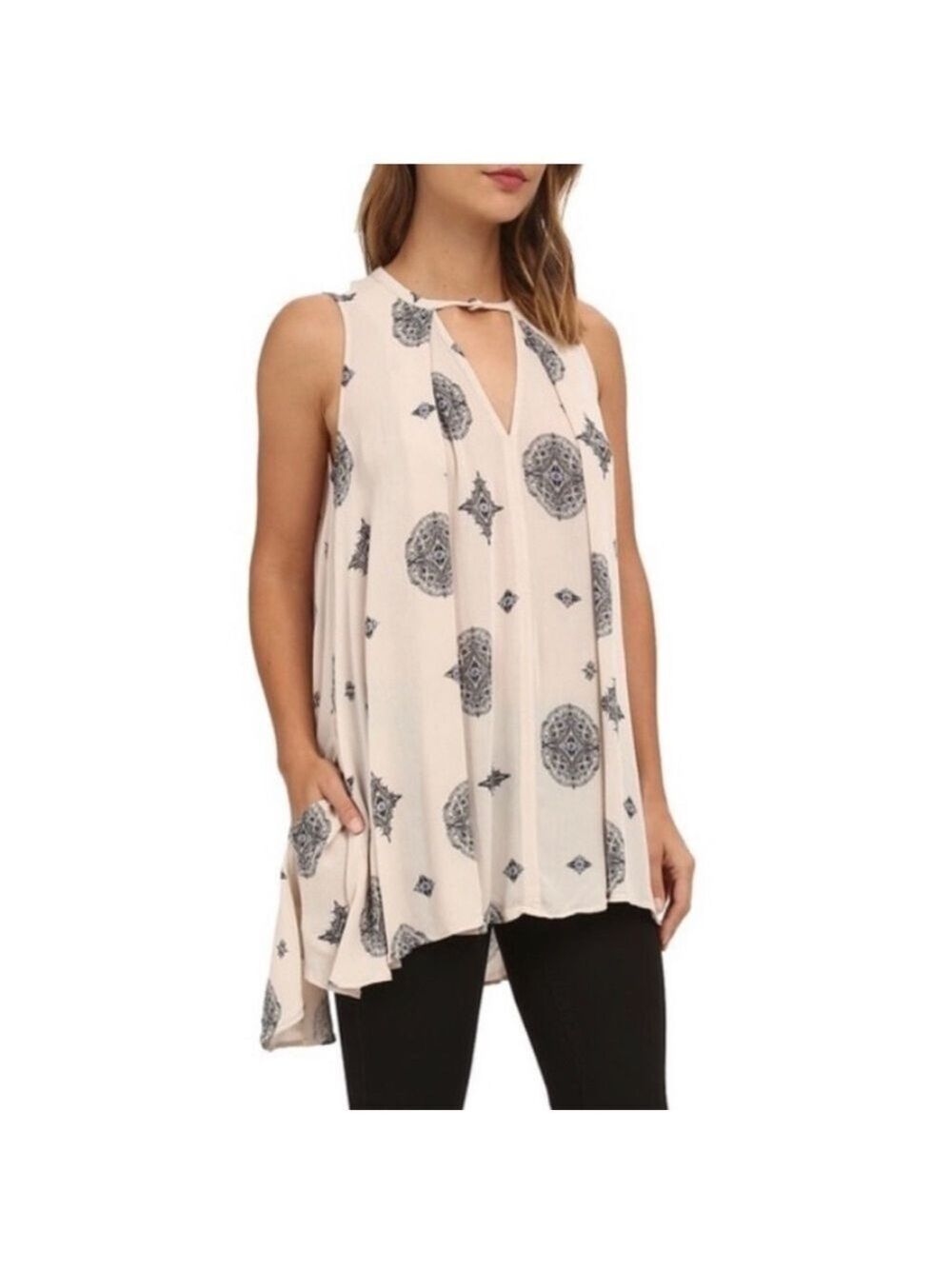 Free People Snap Out Of It Sleeveless Tree Swing Tunic Top Dress XS Boho Hippie